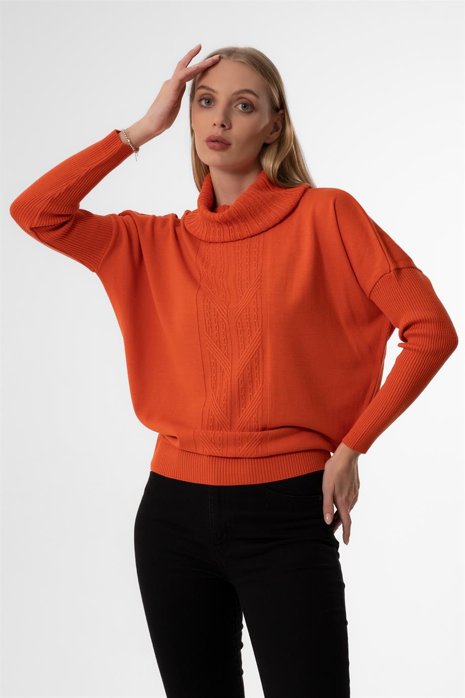 DEGAJE YAKA OVERSİZE ORANJ BAYAN KAZAK