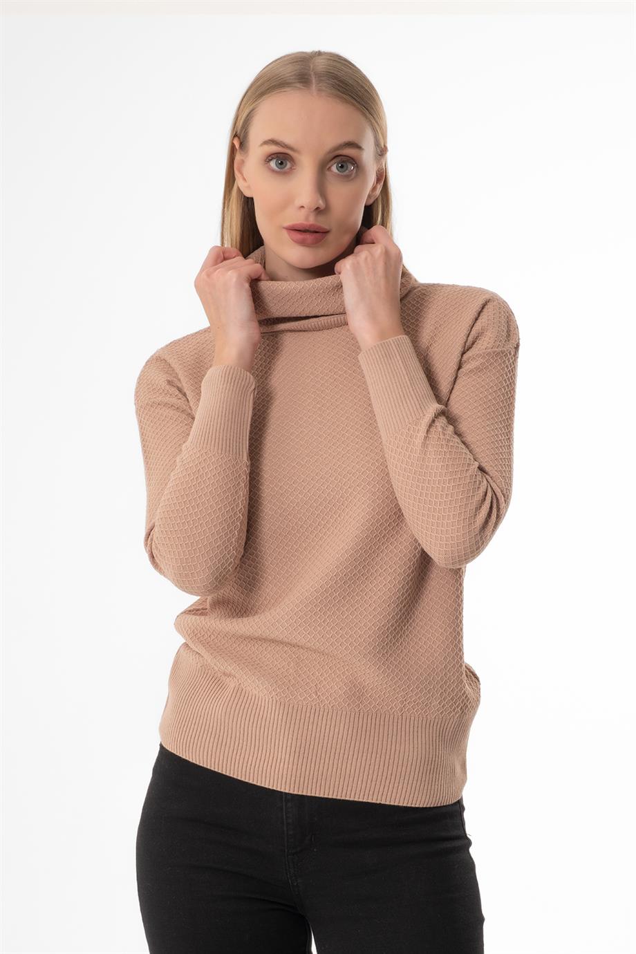 DEGAJE YAKA T KOL BEJ BASİC BAYAN KAZAK 