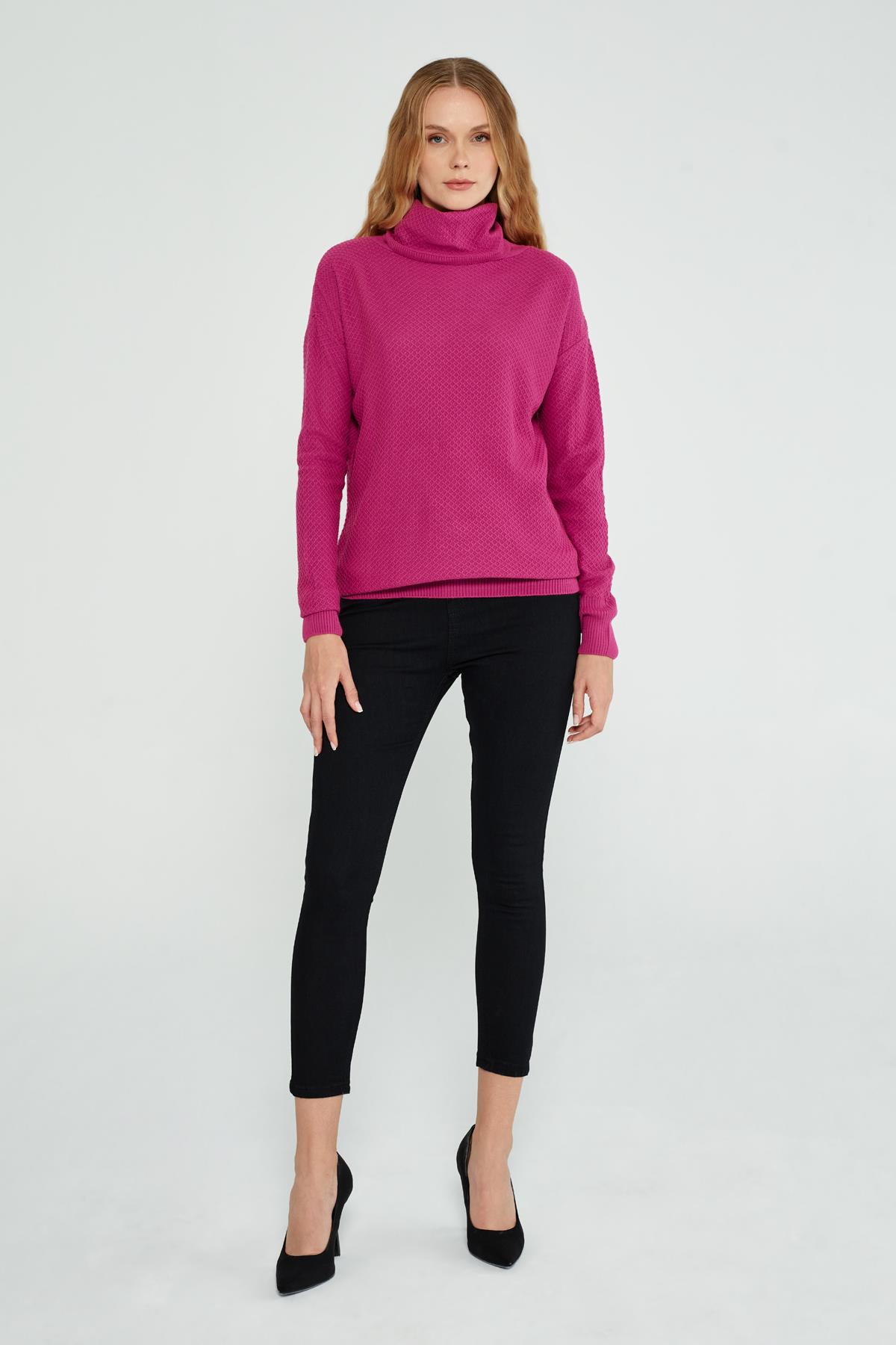 DEGAJE YAKA T KOL FUŞYA BASİC BAYAN KAZAK 