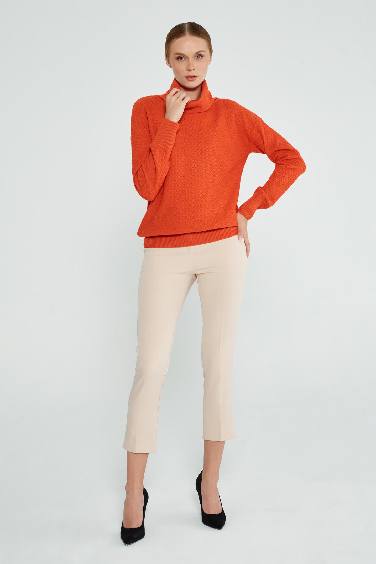 DEGAJE YAKA T KOL ORANJ BASİC BAYAN KAZAK 