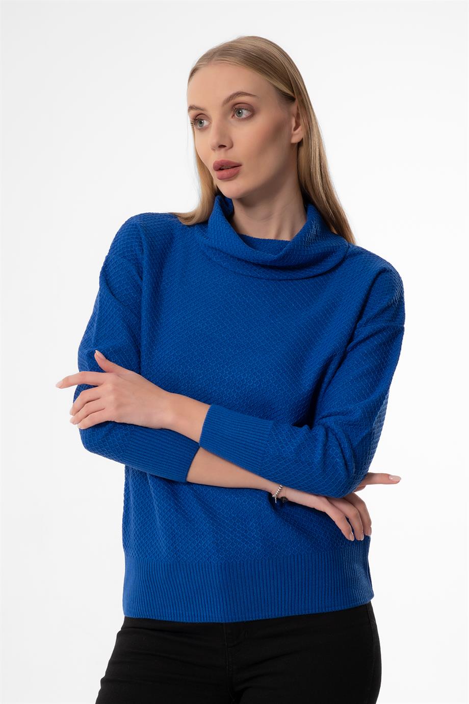 DEGAJE YAKA T KOL SAKS BASİC BAYAN KAZAK 