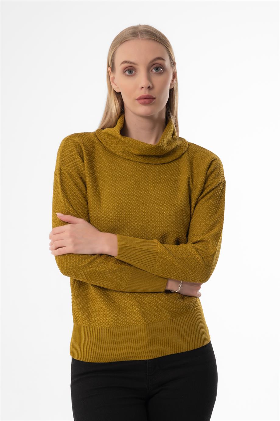 DEGAJE YAKA T KOL YAĞ YEŞİLİ BASİC BAYAN KAZAK 