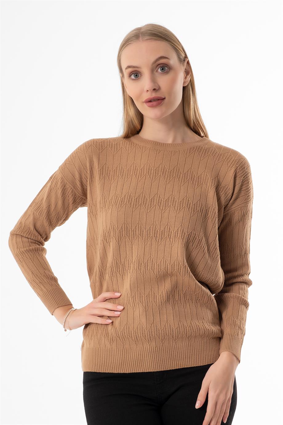 SIFIR YAKA KARAMEL BAYAN KAZAK 