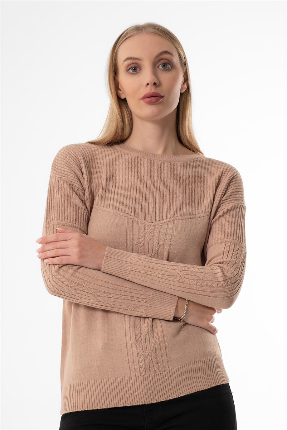 SIFIR YAKA T KOL BEJ BASİC BAYAN KAZAK 