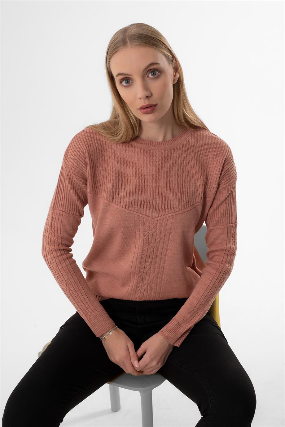 SIFIR YAKA T KOL GÜL MENAJ BASİC BAYAN KAZAK 