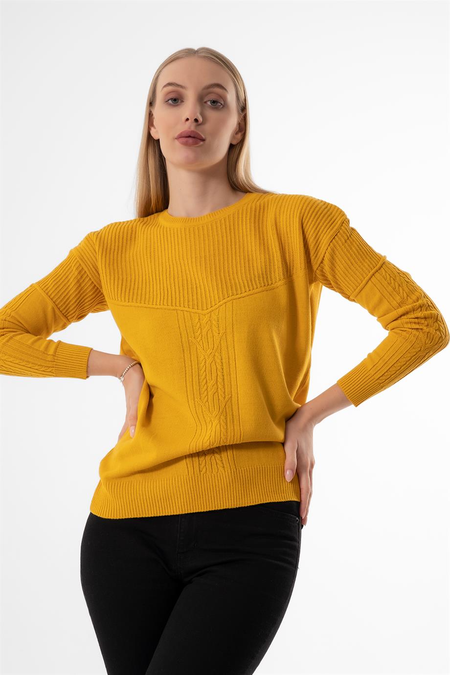 SIFIR YAKA T KOL HARDAL BASİC BAYAN KAZAK 