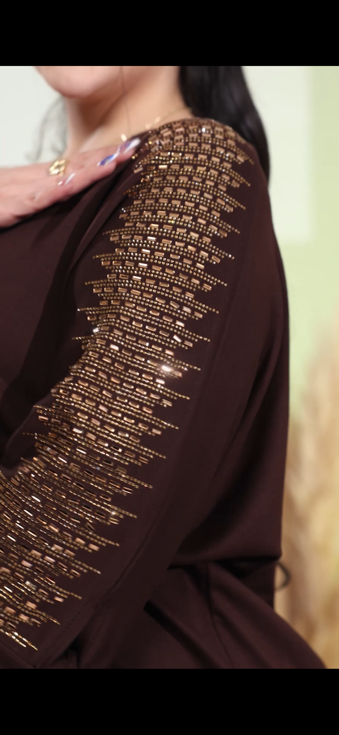 Bagetli Crystal Taşlı İkili Takım - KAHVE