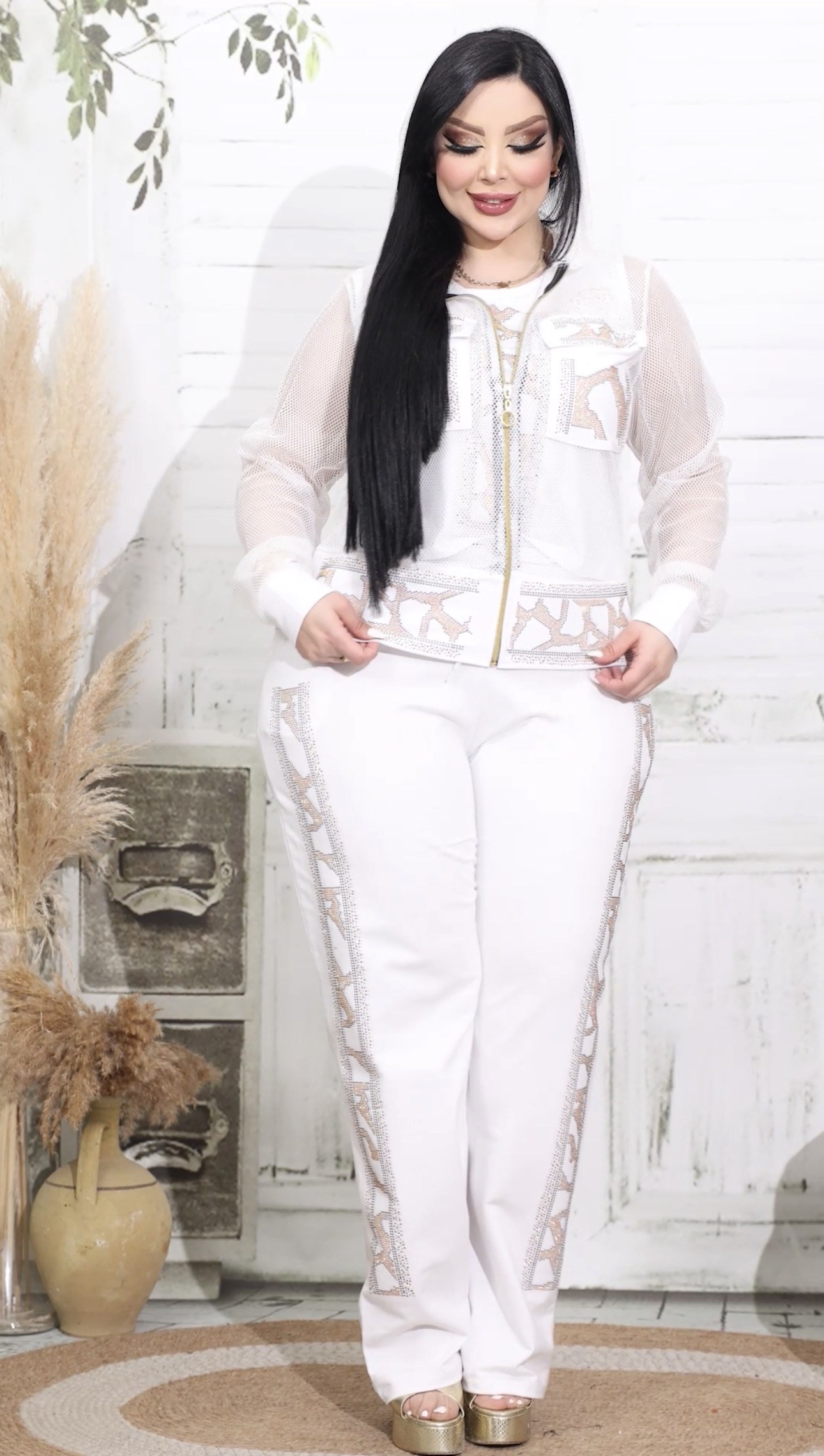 Dama Crystal Taşlı Üçlü Takım - EKRU