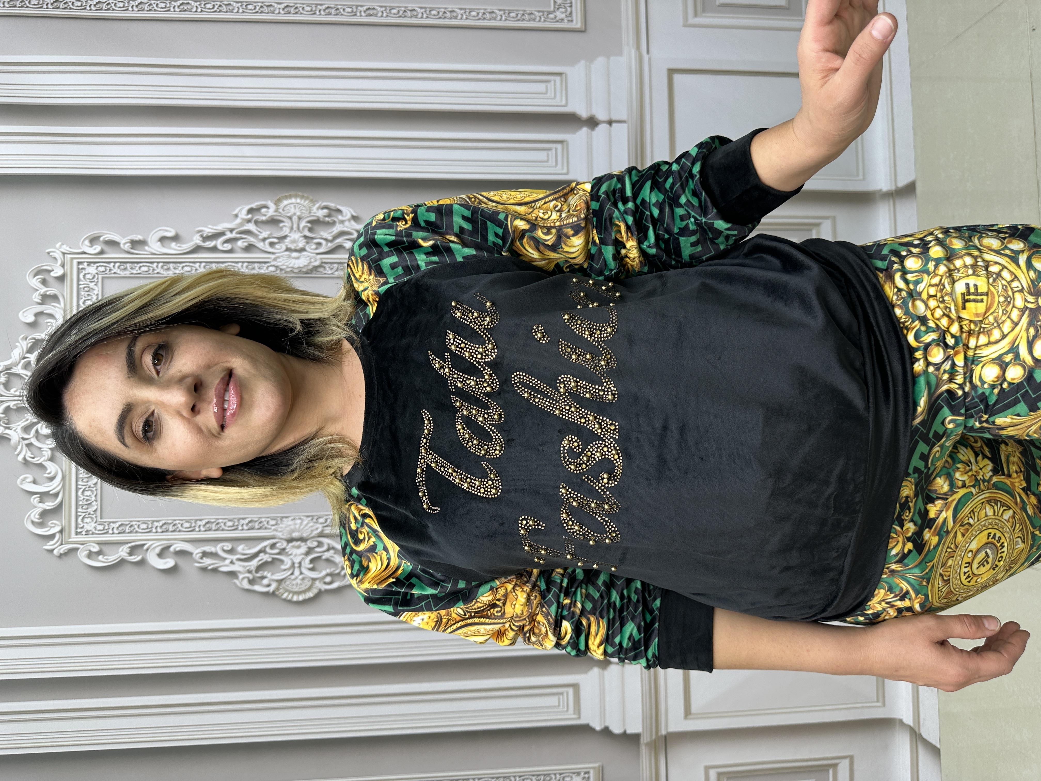 Kadife Omuz Taş Detaylı Crystal Taşlı İkili Takım - YEŞİL