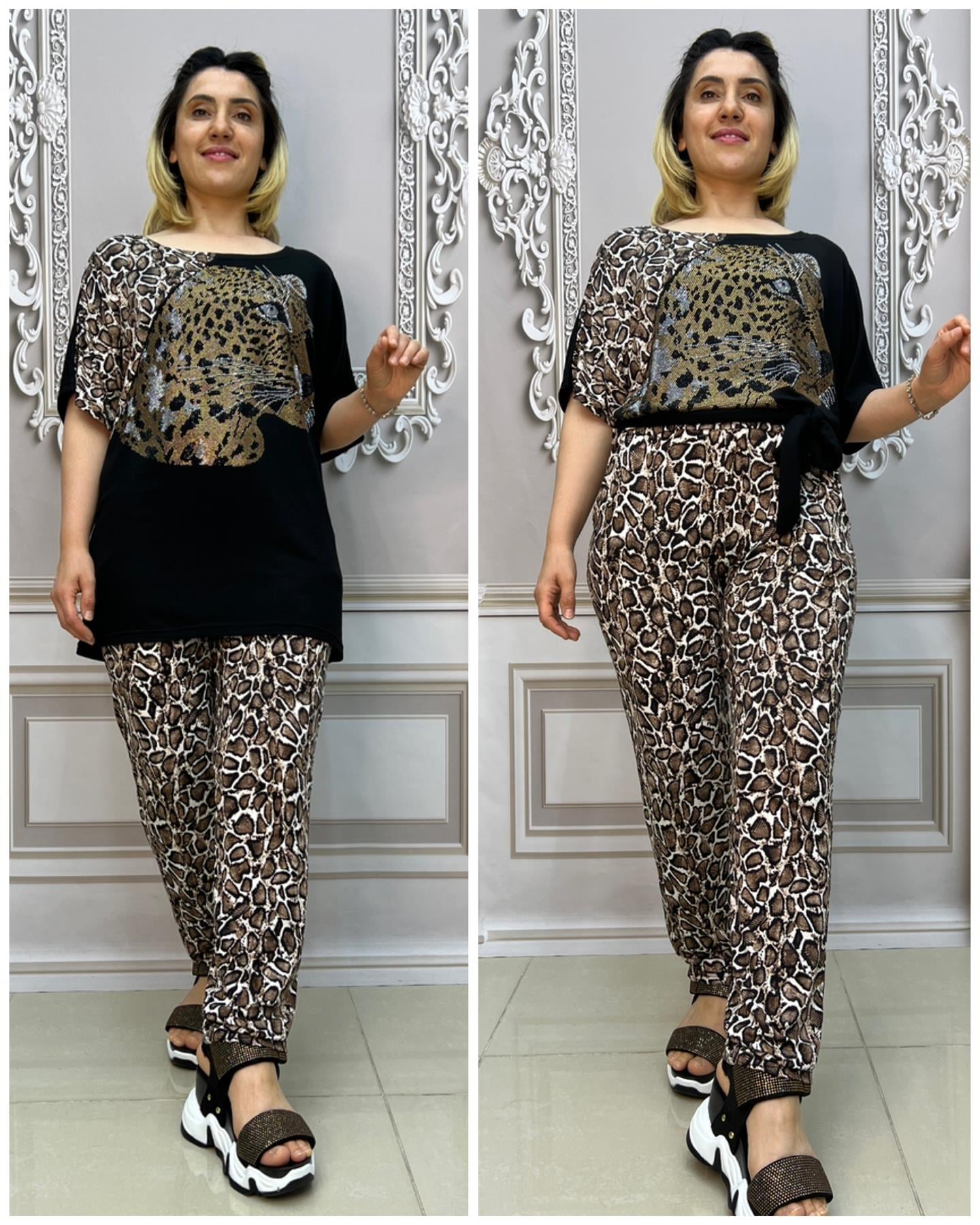 Pijaması Leopar Takım - SİYAH