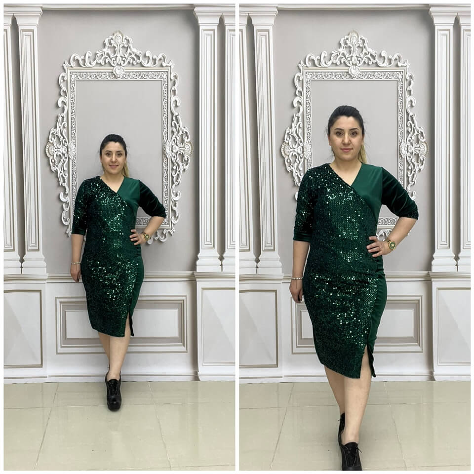 Pullu Elbise - YEŞİL