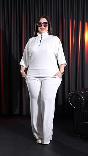 Akmalı Crystal Taşlı İkili Takım - BEYAZ