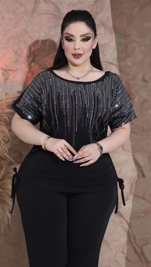Akmalı Modal Kumaş Crystal Taşlı Takım - SİYAH