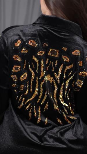 Crystal Taşlı Kadife Gömlekli Takım - SİYAH