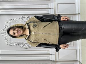 Derili Full Crystal Taşlı Trenç - BEJ