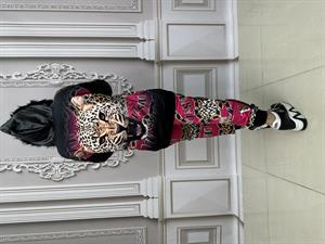 Derili Kürklü Kaplanlı Crystal Taşlı Eşofman Takımı - FUŞYA