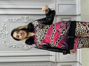 Derili Kürklü Kaplanlı Crystal Taşlı Eşofman Takımı - FUŞYA