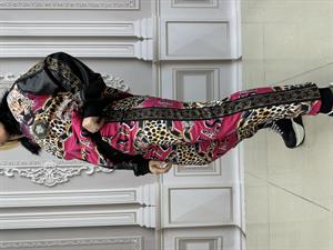 Derili Kürklü Kaplanlı Crystal Taşlı Eşofman Takımı - FUŞYA