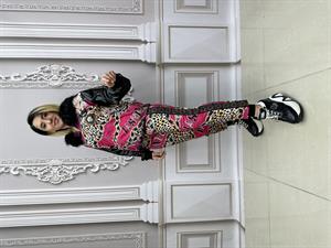 Derili Kürklü Kaplanlı Crystal Taşlı Eşofman Takımı - FUŞYA