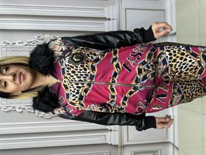 Derili Kürklü Kaplanlı Crystal Taşlı Eşofman Takımı - FUŞYA