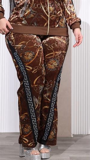 Desenli Crystal Taşlı Kadife Takım - KAHVE