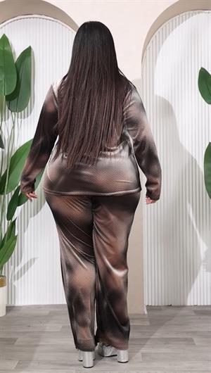 Face Crystal Taşlı Kadife Takım - KAHVE