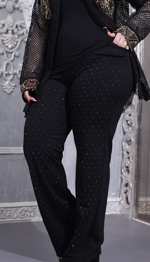 Fileli Crystal Taşlı Üçlü Takım - SİYAH