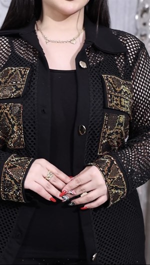 Fileli Crystal Taşlı Üçlü Takım - SİYAH