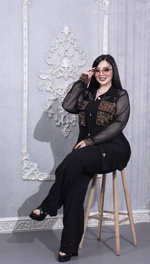 Fileli Crystal Taşlı Üçlü Takım - SİYAH