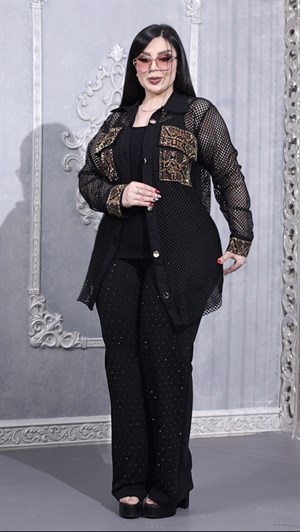 Fileli Crystal Taşlı Üçlü Takım - SİYAH