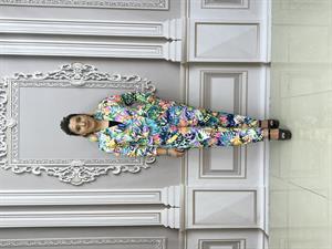 Full Desenli Crystal Taşlı Ceketli Takım - FUŞYA