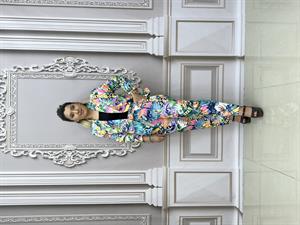 Full Desenli Crystal Taşlı Ceketli Takım - FUŞYA