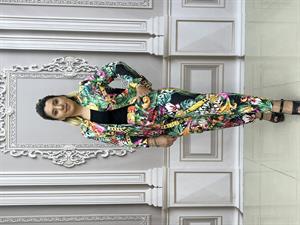 Full Desenli Crystal Taşlı Ceketli Takım - SİYAH