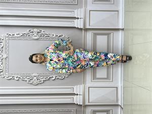 Full Desenli Crystal Taşlı Ceketli Takım - FUŞYA