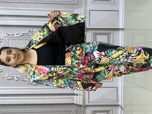 Full Desenli Crystal Taşlı Ceketli Takım - SİYAH