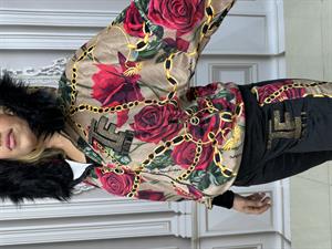 Güllü Kürklü Crystal Taşlı Kadife Eşofman Takımı - BEJ