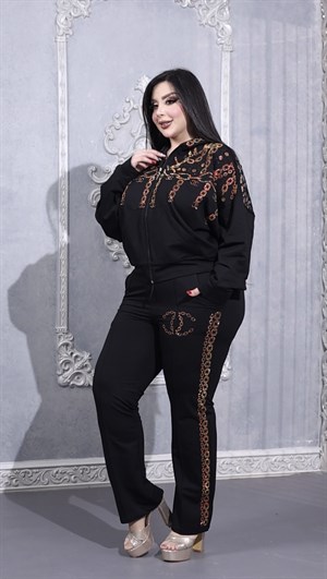 Güpürlü Crystal Taşlı Takım - SİYAH