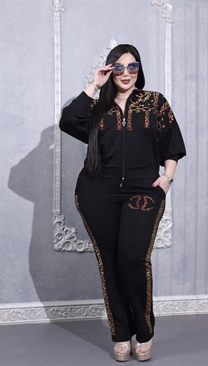 Güpürlü Crystal Taşlı Takım - SİYAH