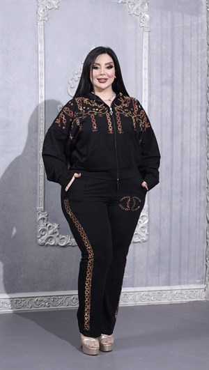 Güpürlü Crystal Taşlı Takım - SİYAH