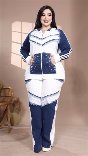 İncili Kotlu Crystal Taşlı Takım - BEYAZ