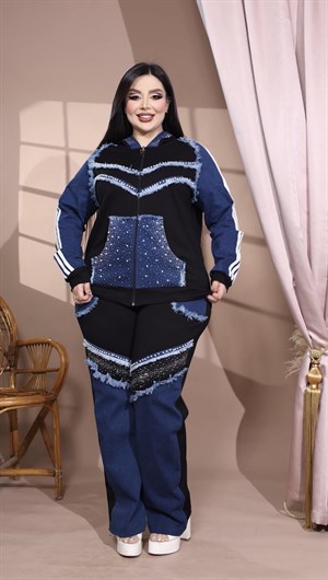 İncili Kotlu Crystal Taşlı Takım - SİYAH