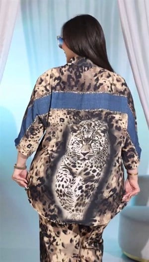 Jessica Kumaş Crystal Taşlı Gömlekli Takım - RENKLİ