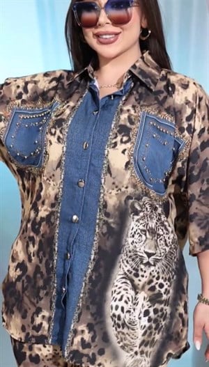 Jessica Kumaş Crystal Taşlı Gömlekli Takım - RENKLİ