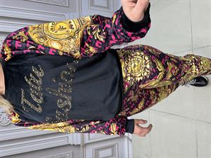 Kadife Omuz Taş Detaylı Crystal Taşlı İkili Takım - FUŞYA