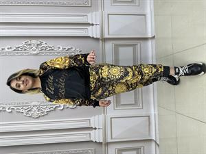 Kadife Omuz Taş Detaylı Crystal Taşlı İkili Takım - KAHVE