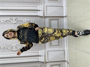 Kadife Omuz Taş Detaylı Crystal Taşlı İkili Takım - KAHVE