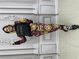 Kadife Omuz Taş Detaylı Crystal Taşlı İkili Takım - FUŞYA