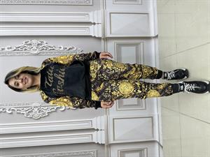 Kadife Omuz Taş Detaylı Crystal Taşlı İkili Takım - KAHVE