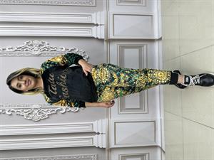 Kadife Omuz Taş Detaylı Crystal Taşlı İkili Takım - YEŞİL