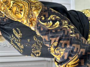 Kadife Omuz Taş Detaylı Crystal Taşlı İkili Takım - KAHVE